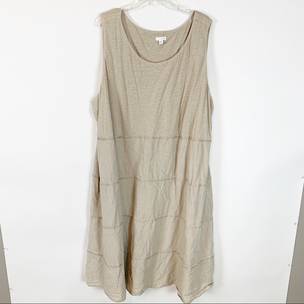 J Jill Tan Sleeveless 100% Linen Dress Size 4X